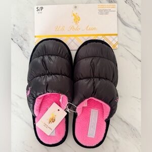 U.S. Polo Assn. Black Slippers with Pink Cushion Lining SZ.S